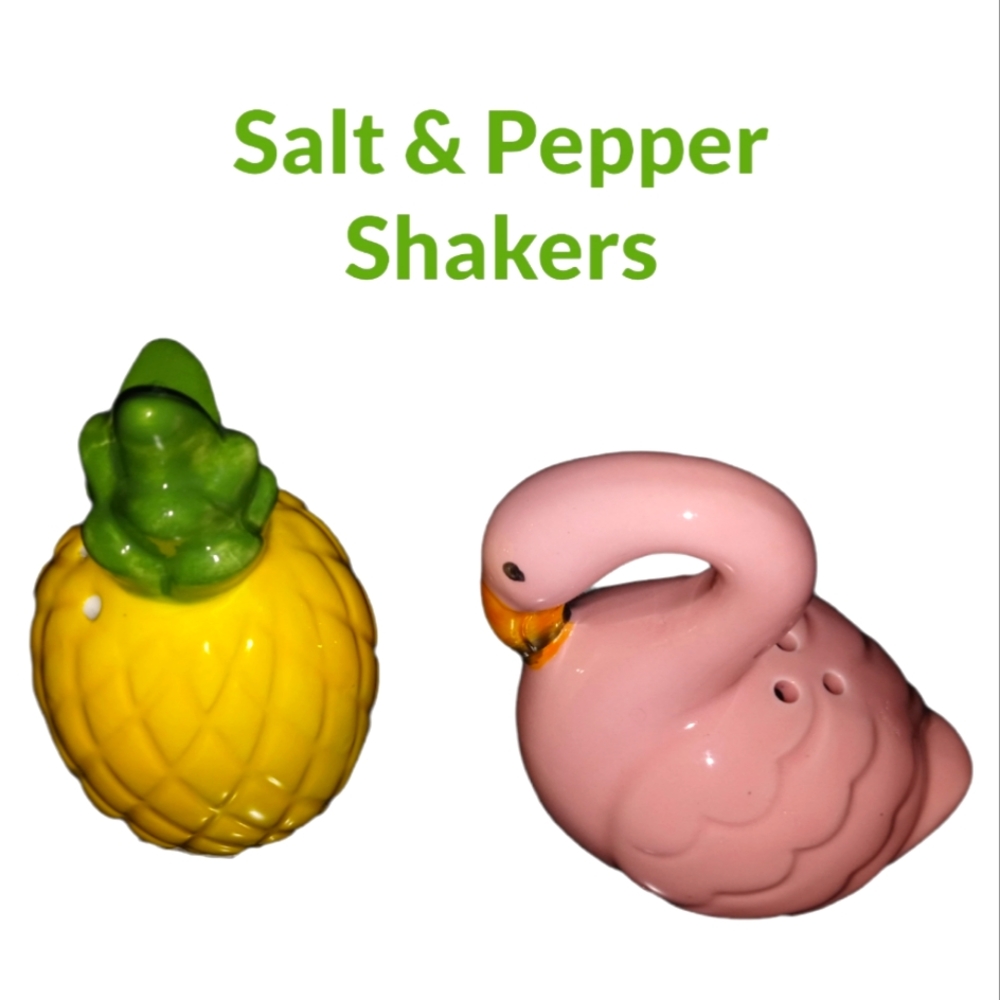 Pineapple & Flamingo Tropical Salt & Pepper Shakers.